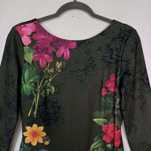 Desigual Dress Womens Small Floral Sheath Bodycon Art Botanical Career Office S - Picture 4 of 10